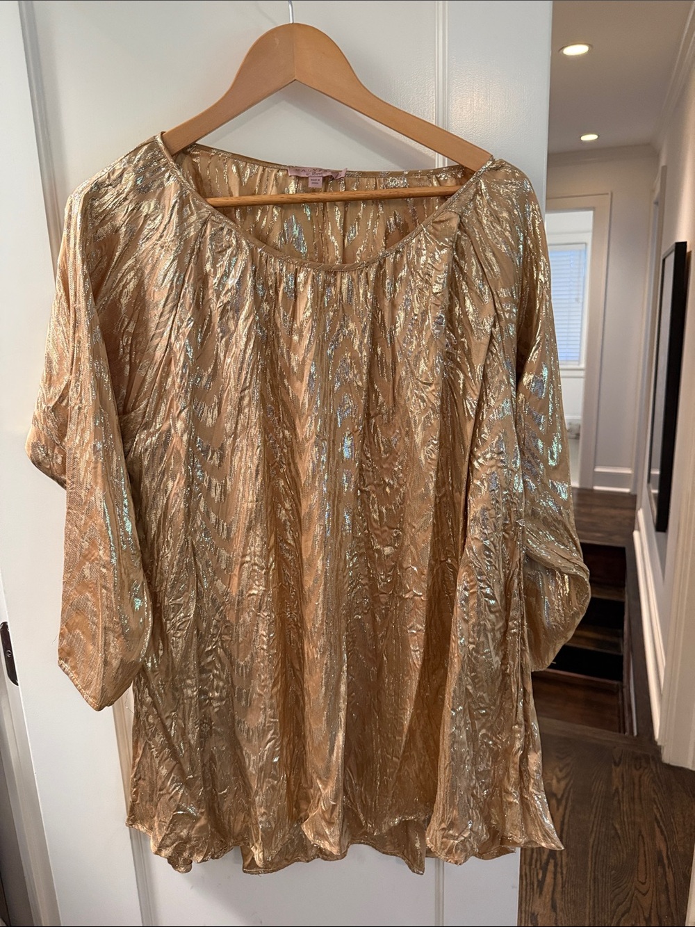 Calypso St Barth Metallic Gold Women's Tunic - Shimmer Long Sleeve Size L